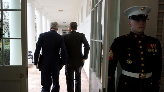 L-R: Secretary of State John Kerry and US President Barack Obama in a scene from documentary film The Final Year. The film follows the Obama administration's last 12 months in office