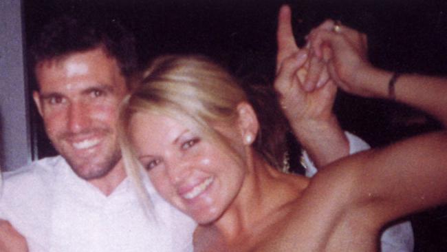 Anthony Stevens with then-wife Kelli at Wayne Carey’s wedding reception in 2001.