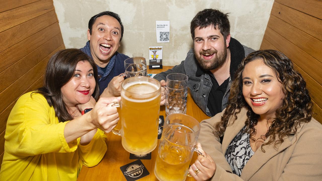 At Oktoberfest are (from left) Araceli Castillo, Oscar Pardo, Logan Anderson and Elizabeth Anderson at The Brewhouse, Saturday, October 22, 2022. Picture: Kevin Farmer