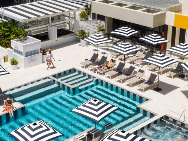 The pool at QT resort Staghorn Ave, Surfers Paradise. Picture: QT Gold Coast