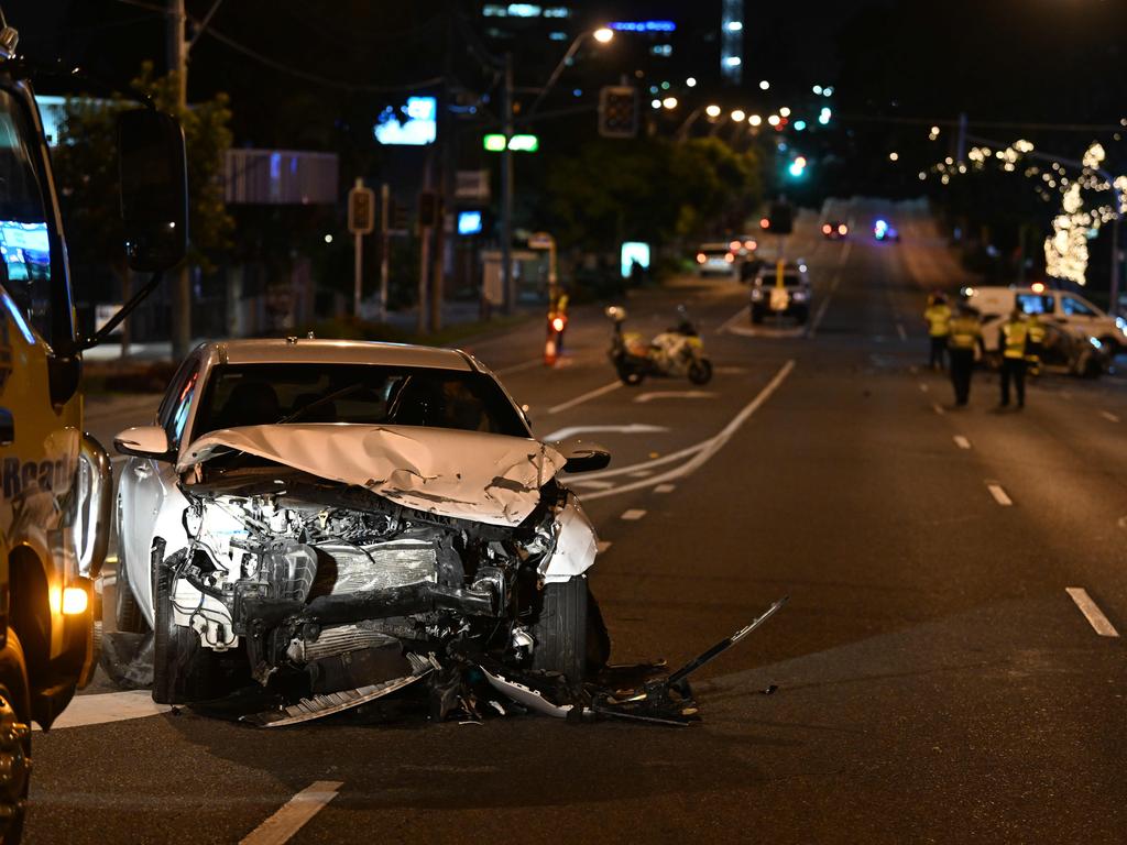 One of the vehicles involved in the horror Amy MacMahon crash at Kangaroo Point on Monday night. Picture: Lyndon Mechielsen/Courier Mail