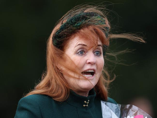 Sarah, Duchess of York reacts outside after attending the Royal Family's traditional Christmas Day service at St Mary Magdalene Church on the Sandringham Estate in eastern England, on December 25, 2023. (Photo by Adrian DENNIS / AFP)