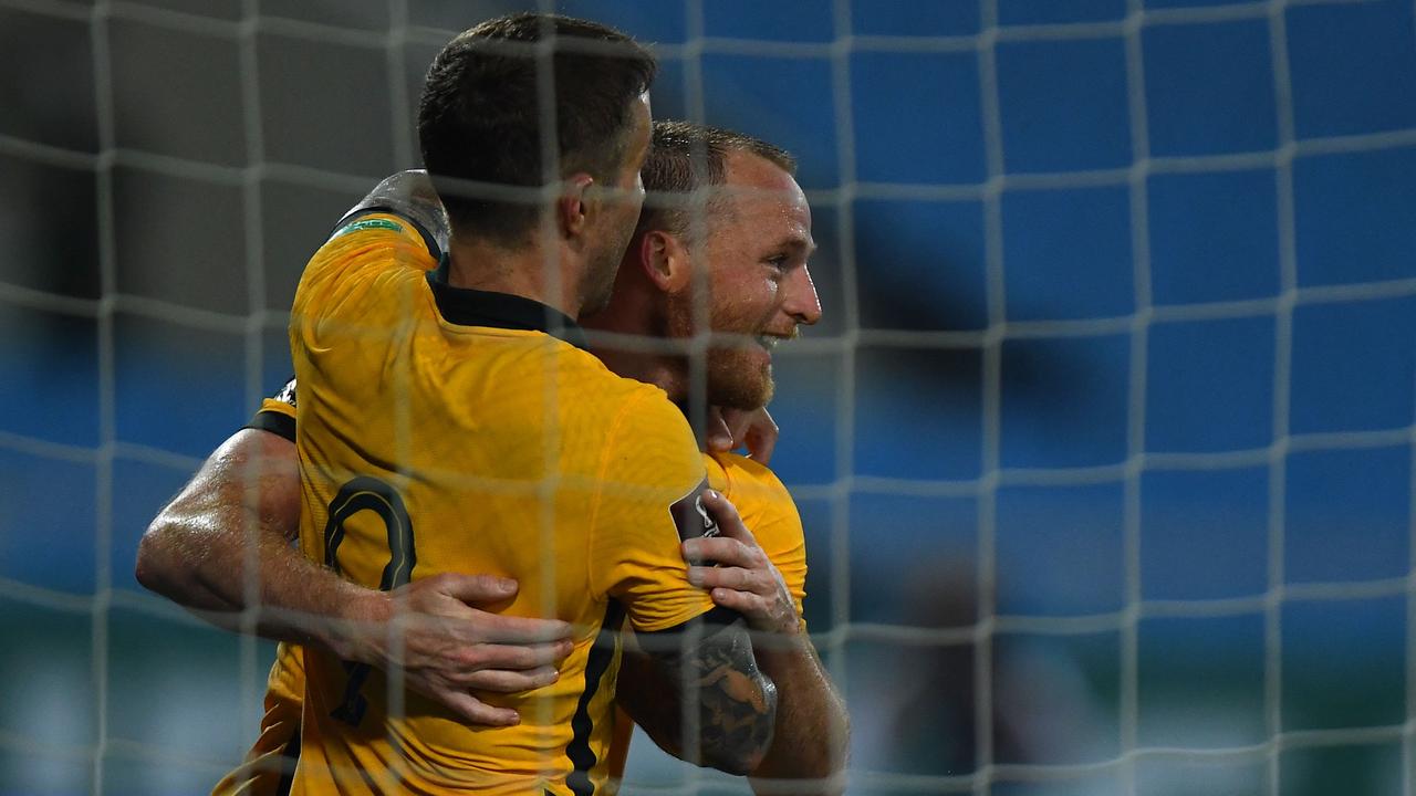 Australia's defender Rhyan Grant (R) scored his first Socceroos goal against Vietnam in a scrappy win.