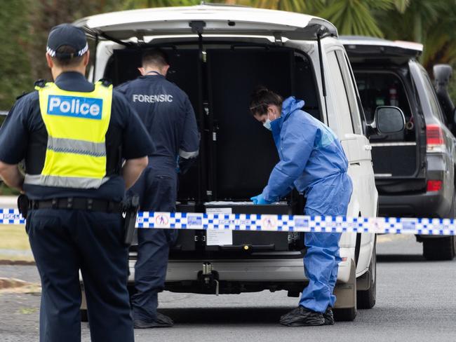 MELBOURNE AUSTRALIA - Newswire Photos MARCH 12TH 2024 : A man has been found dead outside a home on a quiet street in Buchanan Place Greenville, triggering an investigation by the homicide squad.PICTURE : NCA Newswire / Nicki Connolly