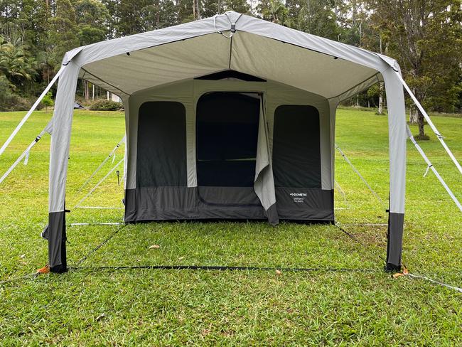 A huge awning out the front of the tent makes it a great spot for afternoon drinks on the campsite.