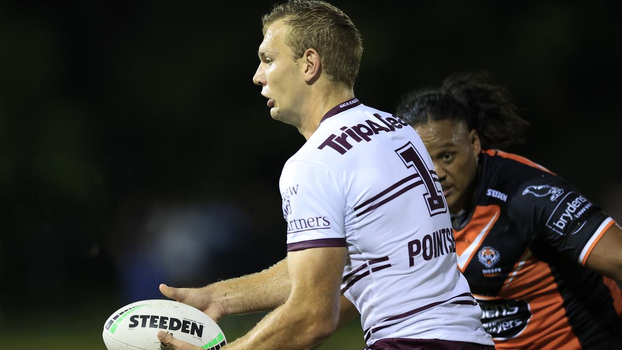 Trbojevic had the ball on string as the Sea Eagles made easy work of the Tigers. Picture: Getty Images