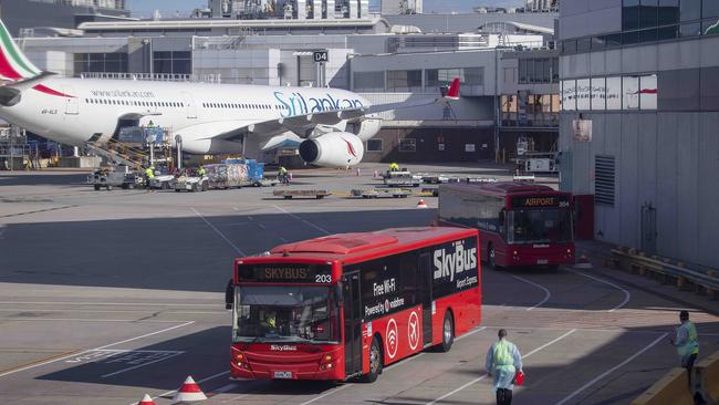 A Sri Lankan plane arrives in Melbourne from Colombo. Picture: Ian Currie