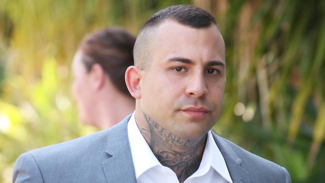 Alleged Mongols bikie Harley Barbaro at Southport Court for a committal hearing into the bashing outside the Helensvale gym earlier this year. Picture Glenn Hampson