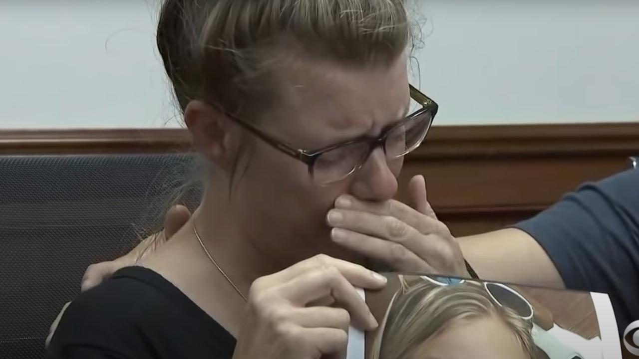 Nicole Schmidt breaks down during a press conference about her daughter, Gabby. Picture: CBS New York