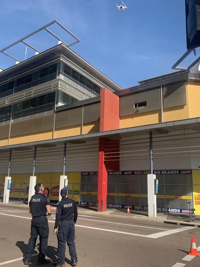 NT Police officers prepare operate a drone at the Darwin CBD Watch House on Knuckey Street on September 11, 2024.