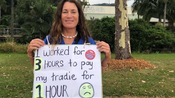 Ramsay Health Care Baringa Private Hospital nurse Jude Bryant rallies in Coffs Harbour 26 September 2024.