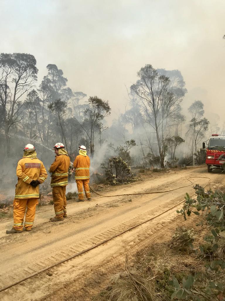 Firefighters at work battling blazes in Tasmania's Central Highlands. Picture: Tara Felts