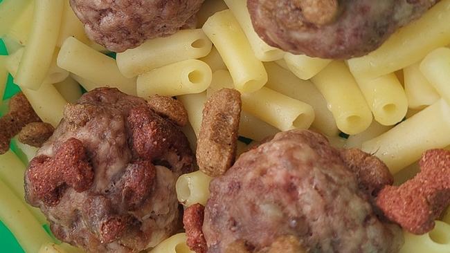 At the Palm Cove Tavern, dogs have their won special menu which includes fried egg &amp; turmeric risotto, pooch favs the macaroni and muttballs (pictured) and sausage, rice and peas.