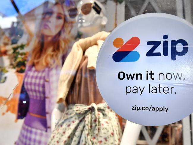 BRISBANE, AUSTRALIA - NewsWire Photos April 23, 2021: Business stock images of Buy now pay later Zip and Afterpay signs on shop fronts in Brisbane.Picture: NCA NewsWire / John Gass