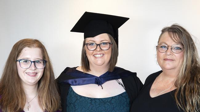 UTAS graduations at Hobart, Steph Morrish, Kourtney Chedgey and Kara Chedgey. Picture Chris Kidd