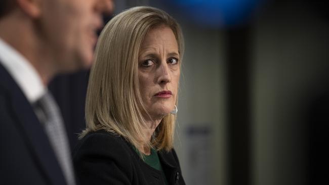 Ms Gallagher went to ground on Thursday, refusing to answer questions about whether she misled federal parliament and when she was told about Brittany Higgins’ sexual assault allegations. Picture: Martin Ollman/NCA NewsWire