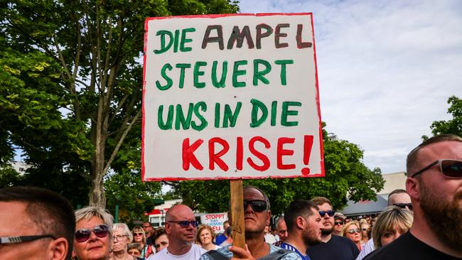 German protesters demand an end to the planned German embargo against the import of Russian oil. Picture: Getty Images