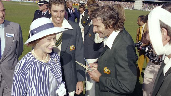 Dennis Lillee asks the Queen for her autograph in 1977.