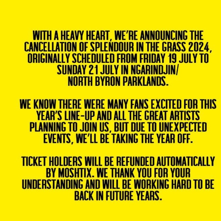 ‘Pulled the plug’ Splendour in the Grass 2024 cancelled Daily Telegraph
