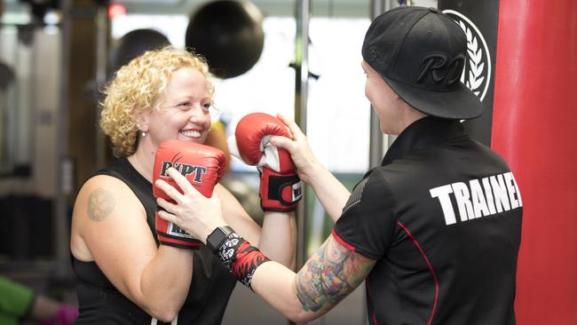 Deception Bay's Maria Lethbridge with Dolphins Health Precinct personal trainer Nikki Du Plessis. Photo: Dominikia Lis.