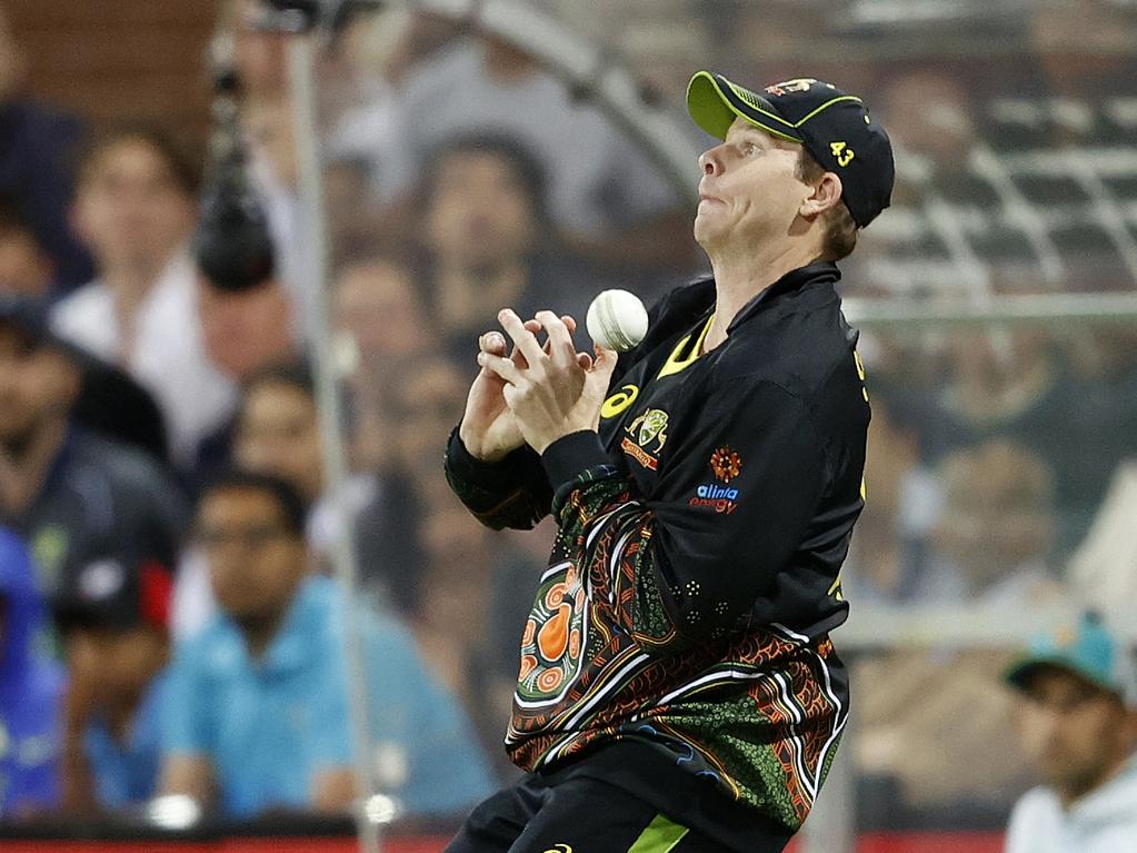 Australia's Steve Smith drops a catch.