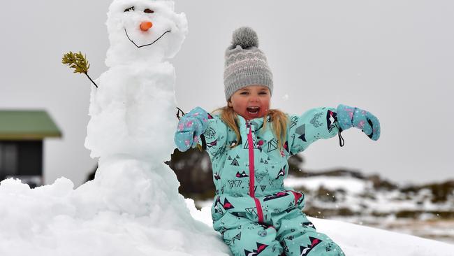 Falls Creek local, Reeve, 3, enjoys the snow at after a big dump last weekend.