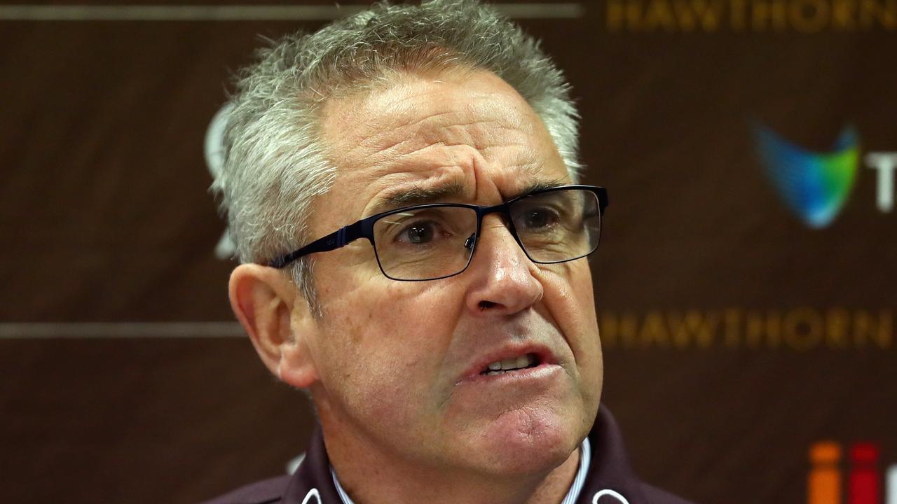 MELBOURNE, AUSTRALIA – MAY 31: Chris Fagan the GM Football Operations at the Hawks speaks to the media during a Hawthorn Hawks AFL media opportunity at Waverley Park on May 31, 2016 in Melbourne, Australia. (Photo by Quinn Rooney/Getty Images)