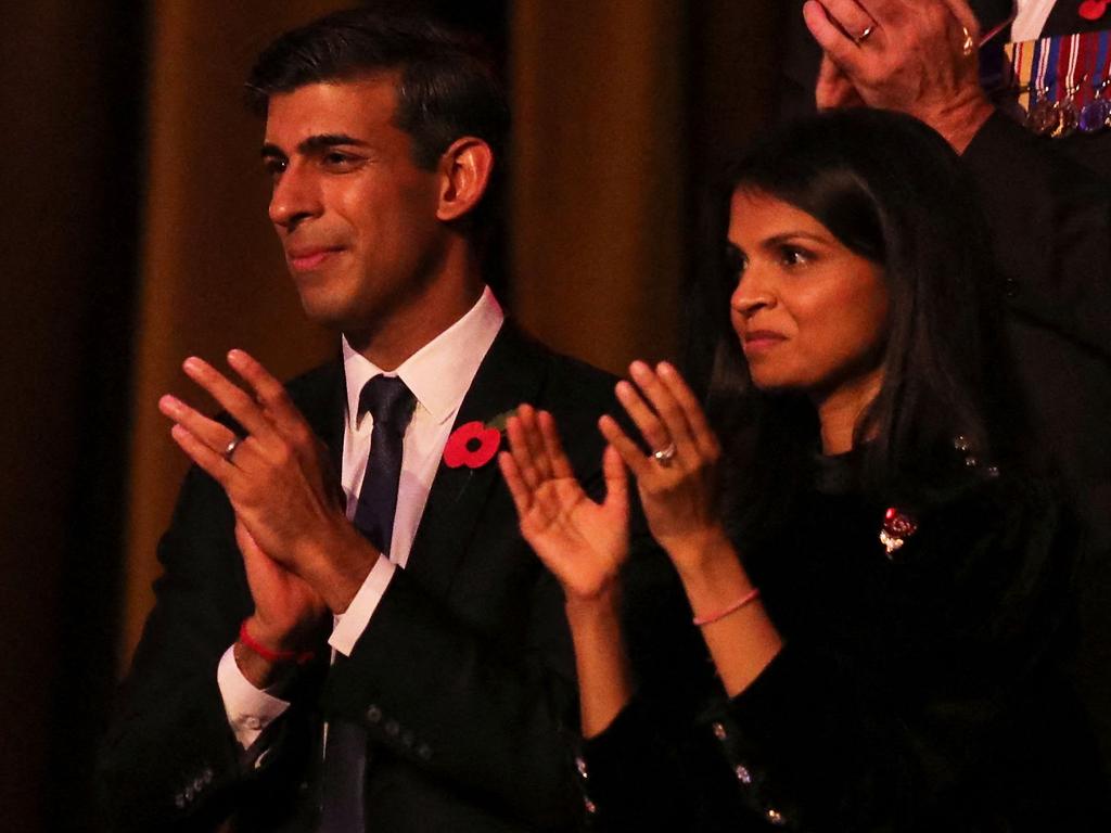 British Prime Minister Rishi Sunak and his wife Akshata Murthy. Picture: AFP