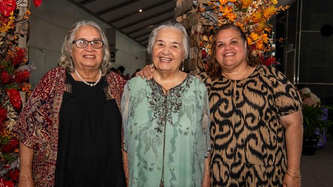 Melissa Ahmat, Neena Ahmat and Sophie Stokes at the 2024 NAIDOC Ball at the Darwin Convention Centre. Picture: Pema Tamang Pakhrin