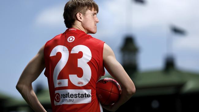 Sydney Swans draftee Ned Bowman will wear the number 23 guernsey made famous at the club by Lance Franklin. Picture: Phil Hillyard