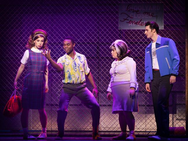 Mackenzie Dunn, Javon King, Carmel Rodrigues and Sean Johnston in Hairspray. Picture: Jeff Busby