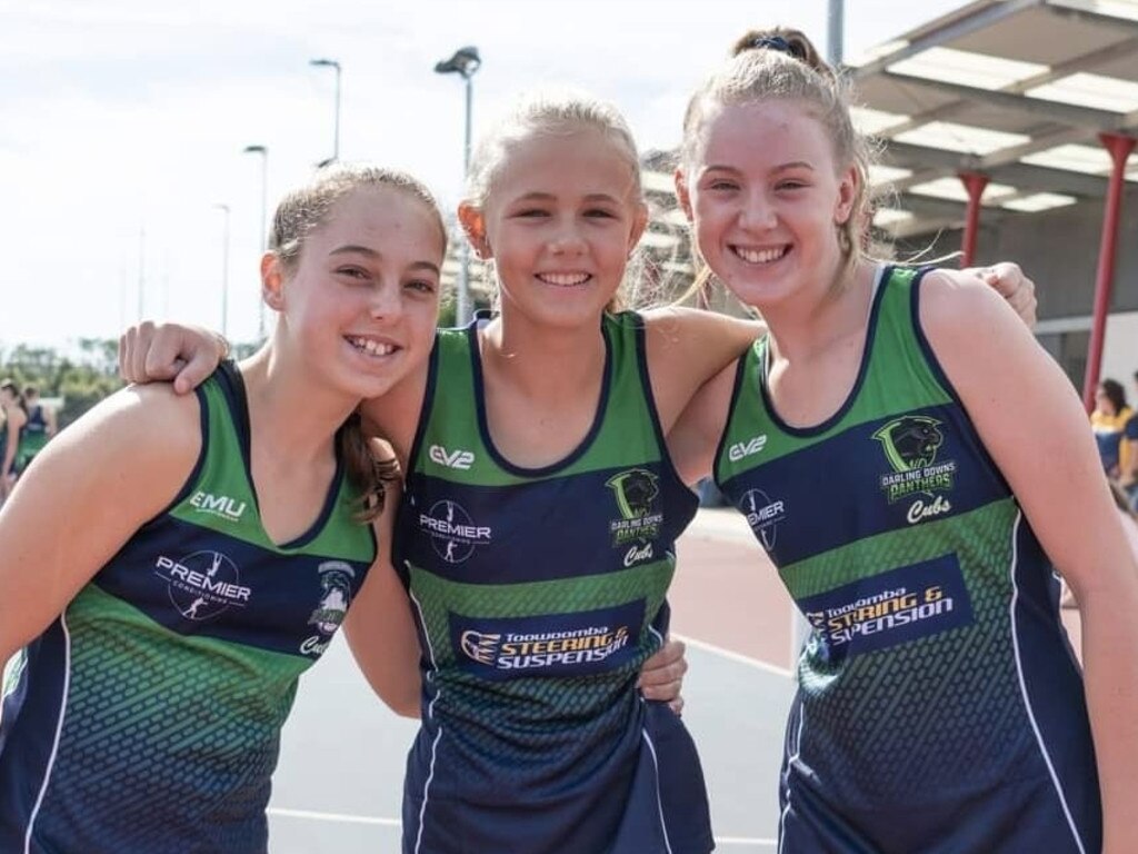 Young players (from left) Kenzie van Zandbergen, Anna Saal and Lainey Currie are part of the Darling Downs Panthers Cubs set-up