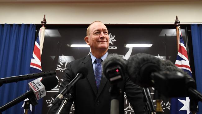 Senator Fraser Anning during a press conference in Brisbane on Monday. Picture: AAP