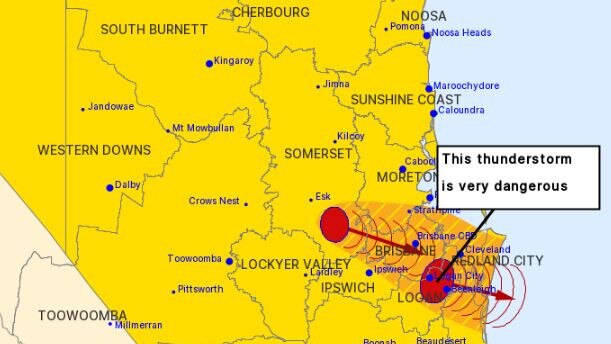 BOM is warning of a very dangerous thunderstorm in southeast Queensland.