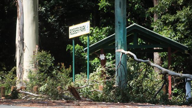 Trees were strewn across Rosser Park at Mt Tamborine after a massive storm swept through on Christmas Night. Picture: NCA NewsWire / Scott Powick