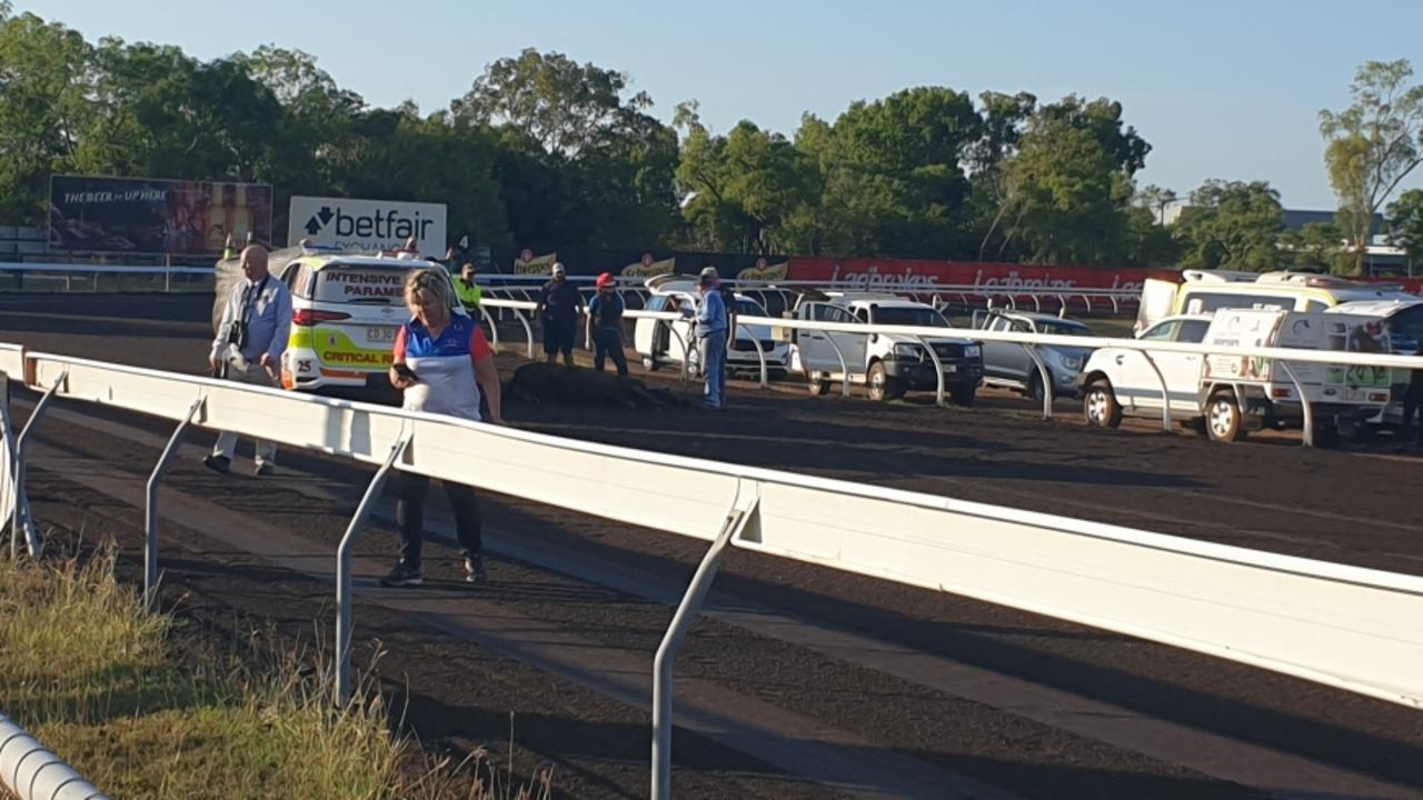 Supplied Editorial Three jockeys were hurt in a fall at Darwin Turf Club.