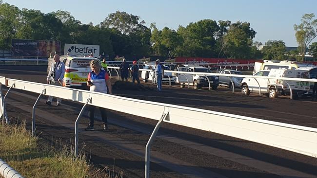 The aftermath of the fall at Darwin Turf Club last month.