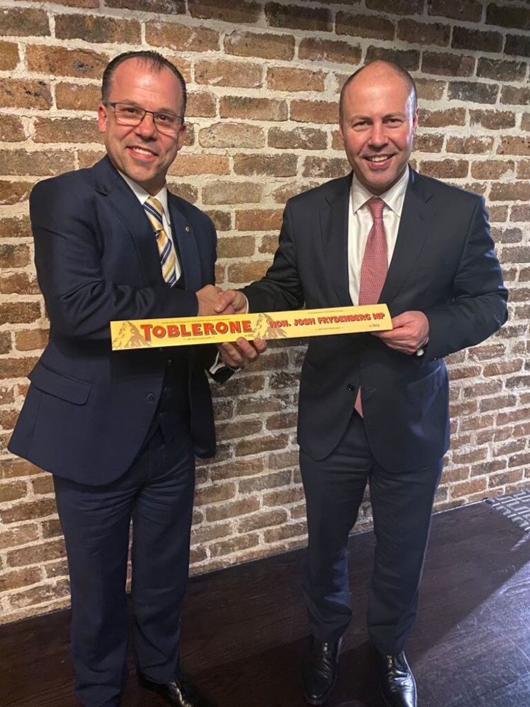 Paul Signorelli with Josh Frydenberg when the treasurer attended a function at Dolton House.