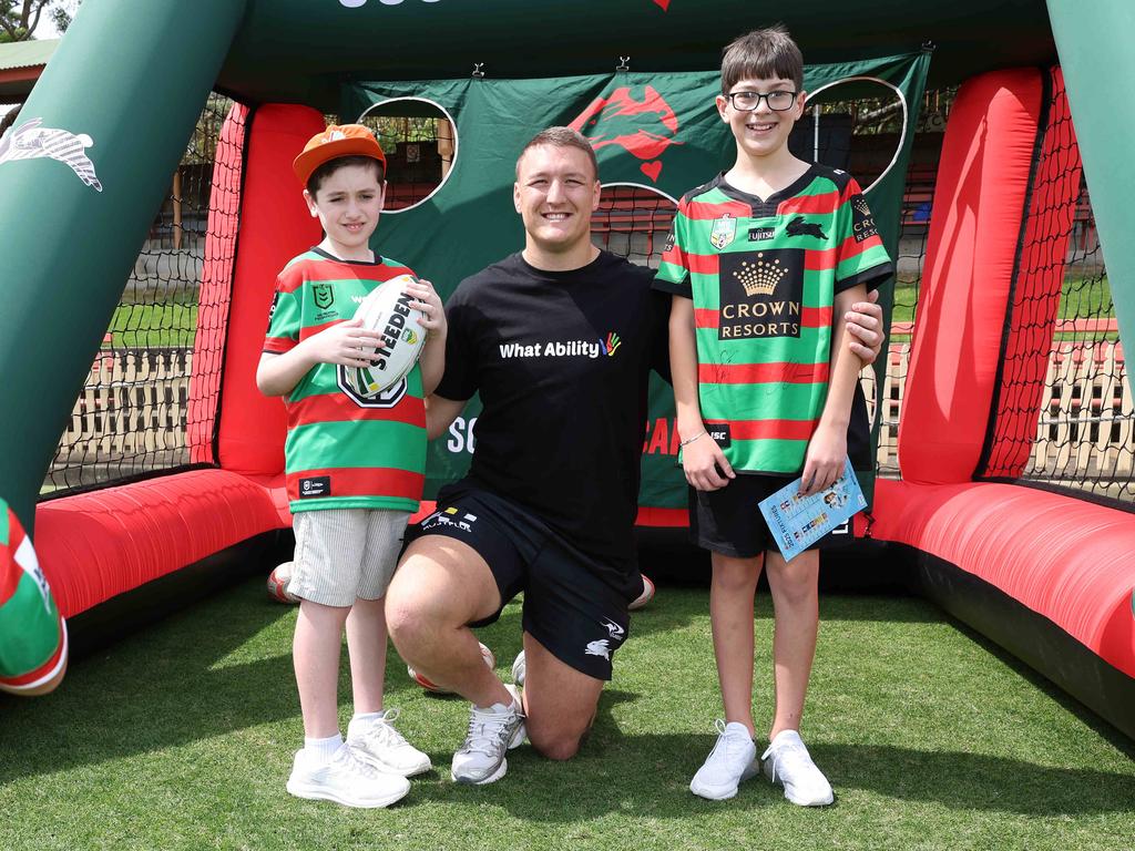 Sean Keppie with Matteo Biviano (left) and Ricardo Biviano at the Whatability event at North Sydney Oval. Picture: Rohan Kelly