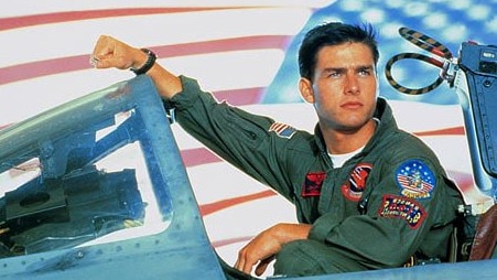 Tom Cruise in scene from the movie <i>Top Gun</i>.