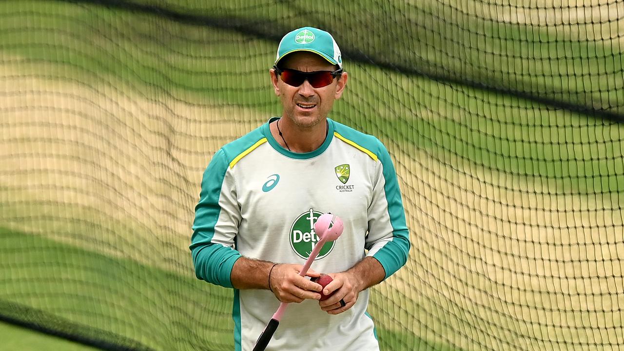 BRISBANE, AUSTRALIA – JANUARY 14: Coach Justin Langer is seen during an Australian Nets session at The Gabba on January 14, 2021 in Brisbane, Australia. (Photo by Bradley Kanaris/Getty Images)