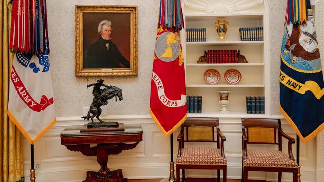 The portrait of Andrew Jackson and The Bronco Buster sculpture take pride of place in the Oval Office. Photo: WSJ