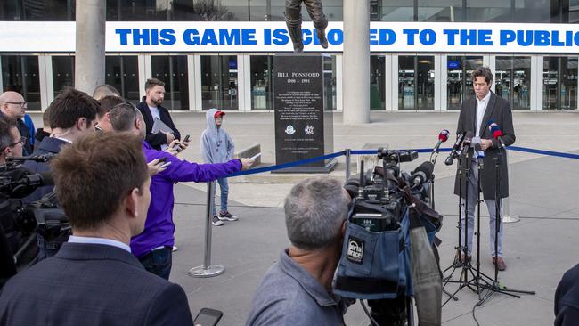 AFL chief Gillon McLachlan and his team are playing against an invisible enemy that has muddled all the conventions. Picture: Tim Carrafa