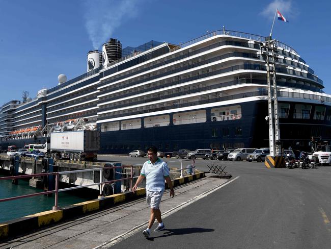 The Westerdam docked in Cambodia. Australian passengers are being tested for the coronavirus. Picture: AFP