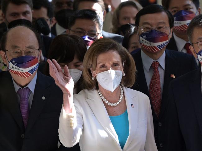 US House Speaker Nancy Pelosi at the Parliament in Taipei. Picture: AFP