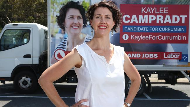 Labor candidate for Currumbin, Kaylee Campradt, in her electorate and with her campaign truck. Picture Glenn Hampson.