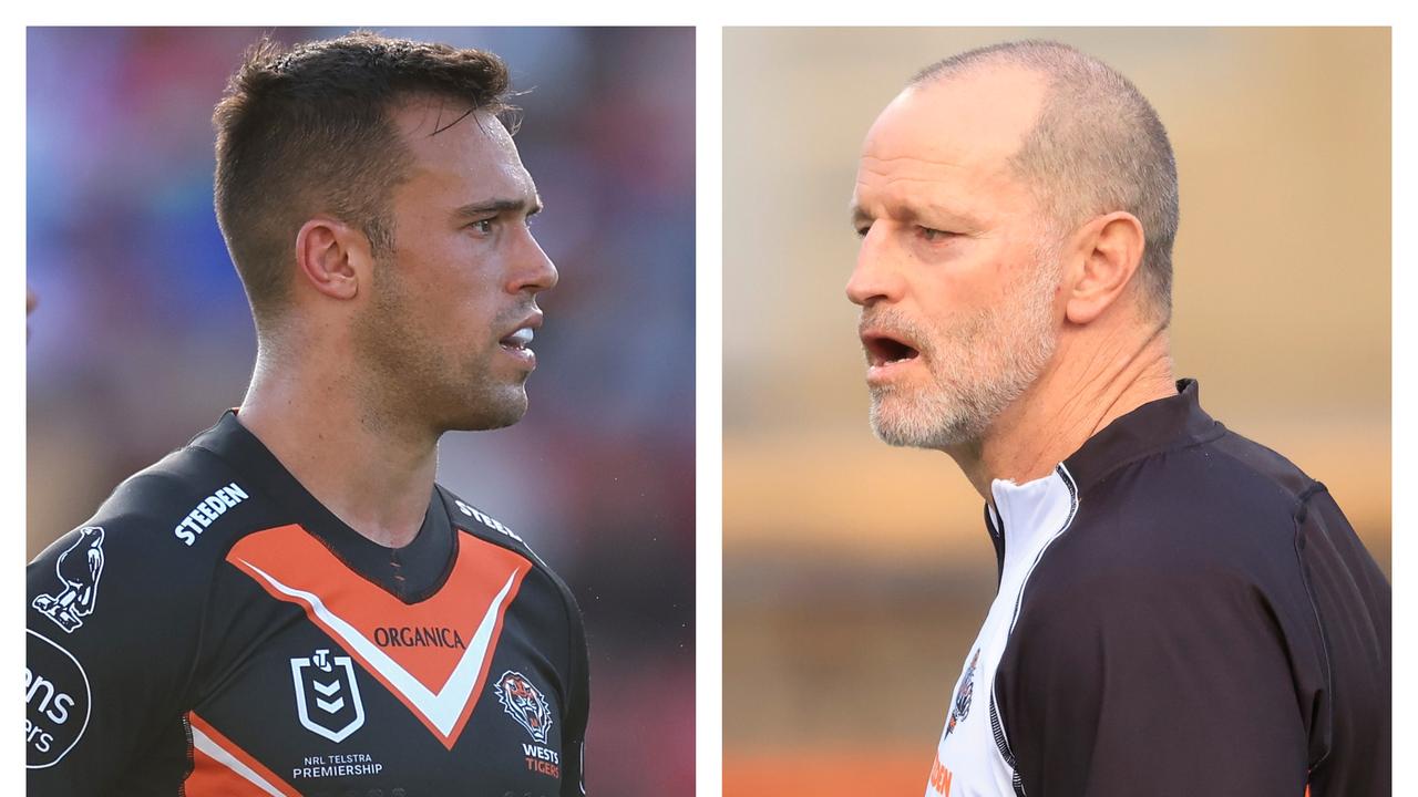 Wests Tigers duo Luke Brooks and Michael Maguire.