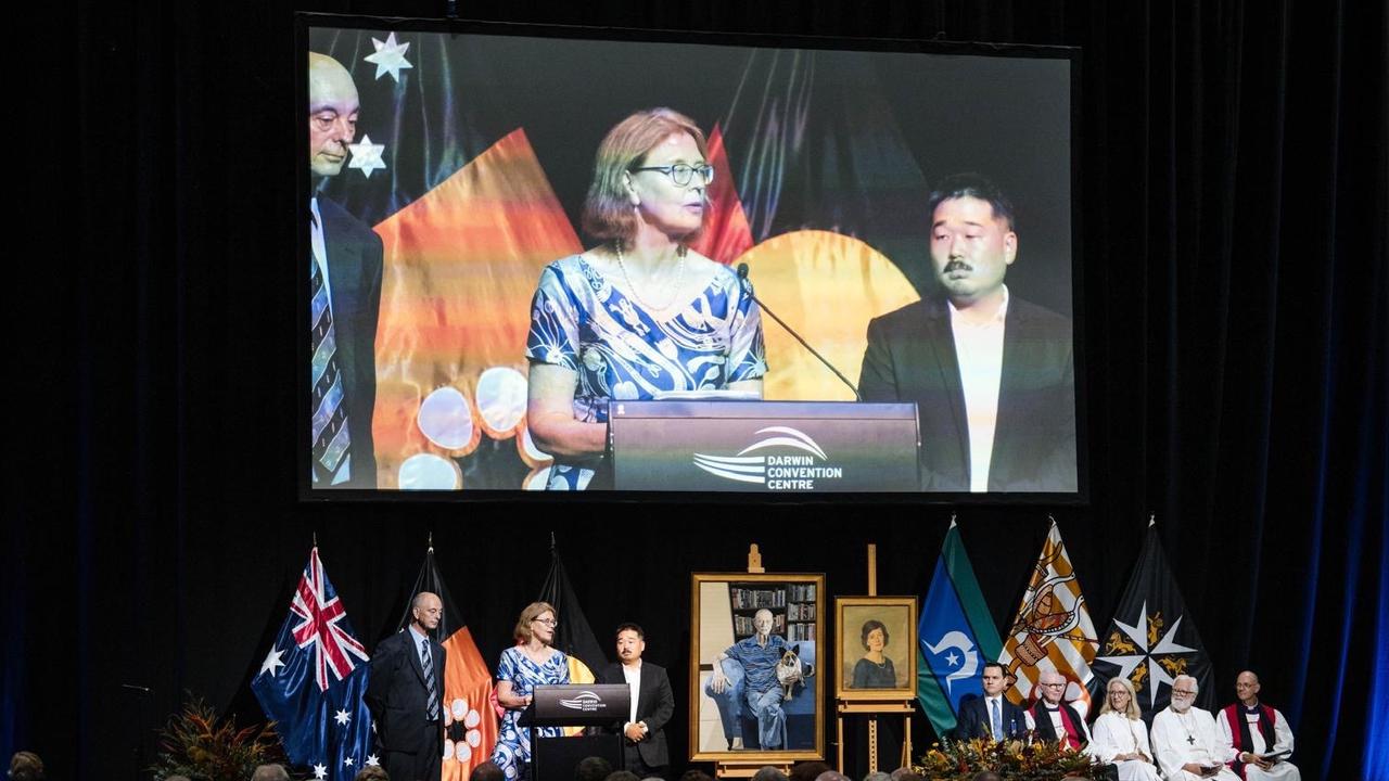 Wendy Asche speaks at father Austin’s funeral