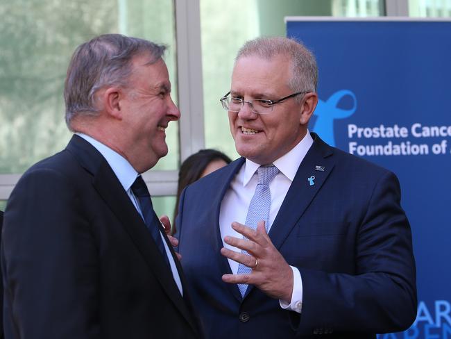 Opposition Leader Anthony Albanese and Prime Minister Scott Morrison at the Big Aussie BBQ event at Parliament to raise awareness about prostate cancer. This year more than 20,000 Australian men will be diagnosed with prostate cancer, while every year more than 3,500 Australian men will die from prostate cancer. Picture Kym Smith