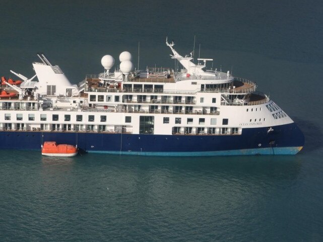 The Ocean Explorer has run aground off Greenland. About 90 of the 200 passengers on board are Australian. Picture: Facebook / Joint Arctic Command